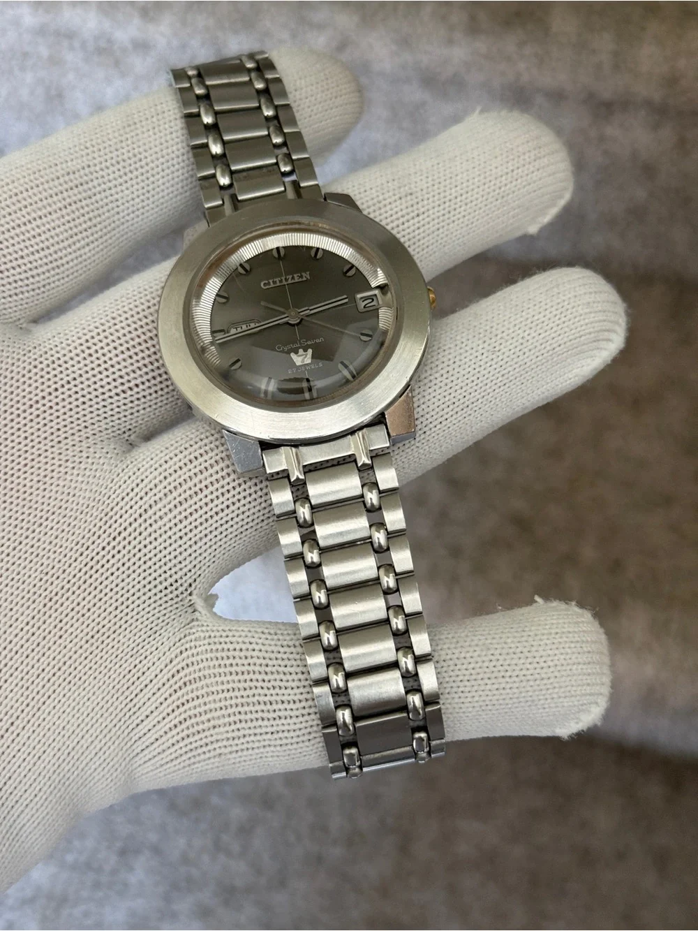 Citizen Vintage Crystal Seven Automatic Watch, Gray Dial day date Mens Watch